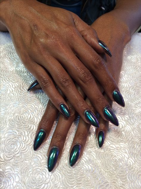 Dark Green Chrome Nails, Brown Chrome Nails, Green Chrome Nails, Chrome Nail Colors, Brown Chrome, Chrome Nail, Green Chrome, Chrome Powder, Nail Color