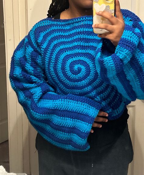 long sleeve spiral / swirl sweater Spiral Sweater Crochet, Spiral Crochet Sweater, Crochet Spiral Sweater, Spiral Sweater, Swirl Sweater, Crochet Flower Blanket, Cursed Memes, Spiral Crochet, Bedroom Throw