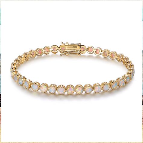 Barzel 18K Gold Plated Crown Created Opal Bracelet Tennis Crown For Women, Bracelet Tennis, Crown Design, Womens Tennis, Opal Bracelet, Tennis Bracelet, Opal Gemstone, Fire Opal, Rhodium Plated