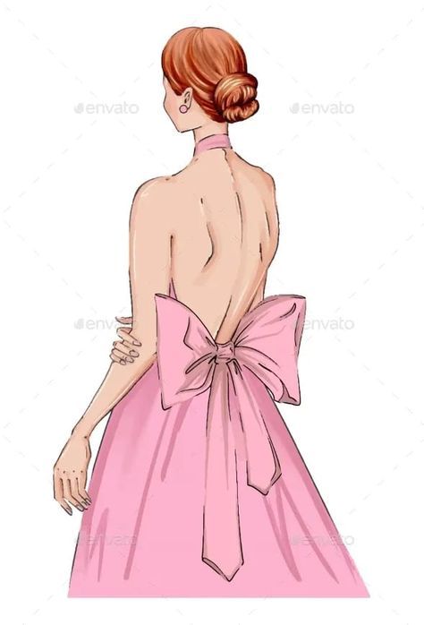 Hand Drawn Illustration Woman in Glamour - People Characters Art Of The Day, Illustration Woman, Fashion Illustrators, Art Postcards, Dress Illustration, Poses Drawing, Art Drawings Sketches Pencil, Trendy Art, Dress Drawing