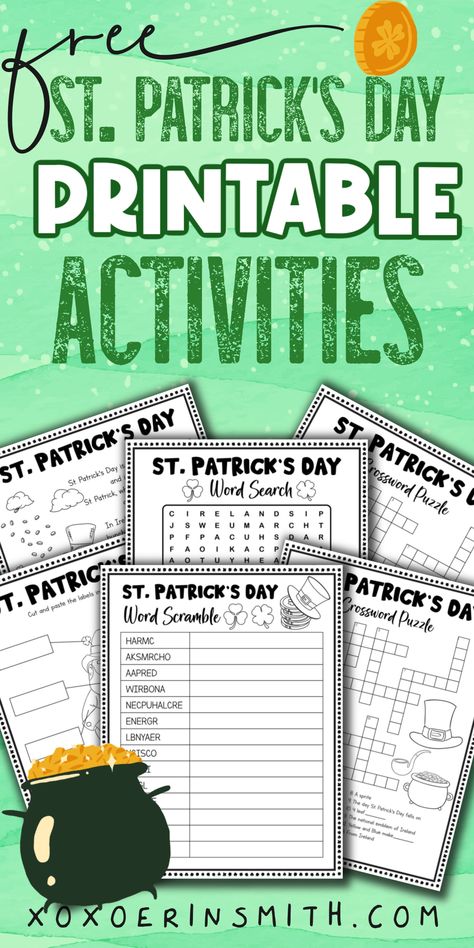 collection of St. Patrick's Day printable activities for kids like St. Patrick's day word scramble, crossword puzzle, word search and more St Patrick’s Day Reading Activities, St Patricks Day 3rd Grade Activities, St Patrick’s Day Activities For 5th Graders, St Patrick Day Activities For Elementary, St Patricks Day Games Kids, March Writing Prompts For Kids, Saint Patrick’s Day Worksheets, St Patrick’s Day Activities Elementary, St Patrick’s Day Activity