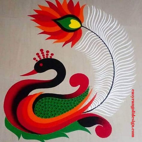 50 Unique Rangoli Designs (Rangoli Ideas) - October 2019 Square Rangoli, Unique Rangoli Designs, Colour Rangoli, Unique Rangoli, Rangoli Designs For Competition, Poster Rangoli, Designs Rangoli, Peacock Rangoli, Rangoli Designs Simple Diwali