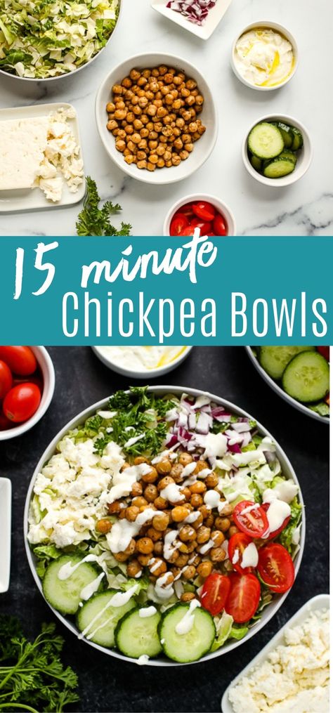 Chickpea Mediterranean Bowl, Medditeranean Diet, Chickpea Bowls, Mediterranean Sauce, Chickpea Bowl, Mediterranean Bowl, Greek Yogurt Sauce, Power Bowl Recipe, Mediterranean Chickpea