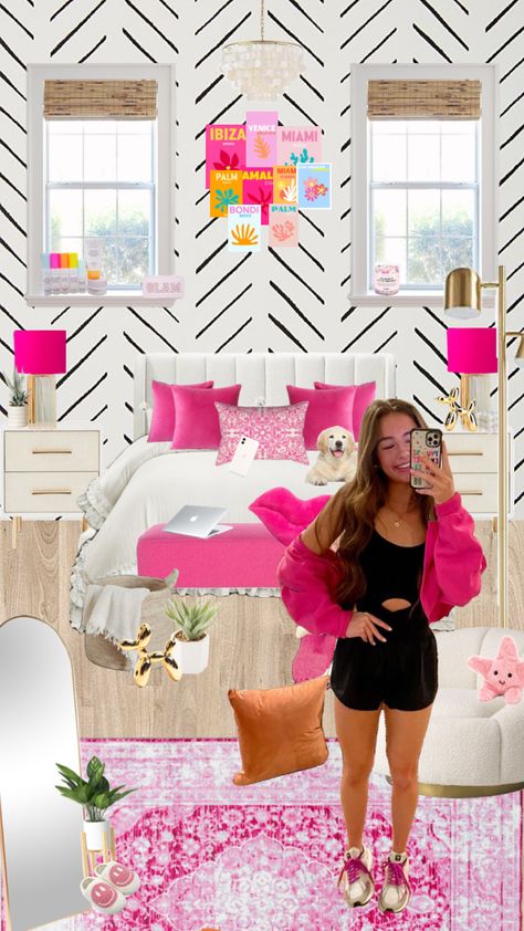 #vibes #bedroom #bedroominspo #pink Pink Room Inspiration, Hot Pink Room, Pink Room, Bedroom Inspo, Create Collage, New Room, Dream Room, Creative Play, Room Inspo