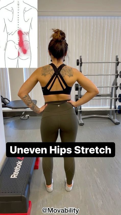 movability on Instagram: 🚨Uneven Hips Stretch🚨 - 👎🏼 Tension in the low back can make you feel like your pelvis and hips are uneven. - 👧🏻 Our personal trainer Alisha… Pop Hips Back In Place, Uneven Hips Stretches, Uneven Hips Exercise, Misaligned Pelvis, Misaligned Hips, Uneven Hips, Hip Health, Hip Brace, Pelvis Stretching