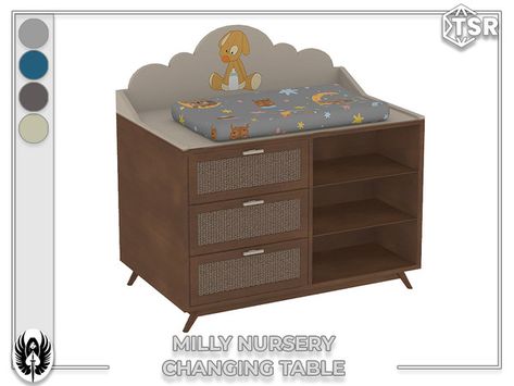 Nemesis_im - Milly Nursery Changing Table Sims 4 Cc Functional Changing Table, Sims 4 Changing Table Cc, Changing Table Decor, Nursery Changing Table, Changing Table Dresser, Wall Mirror With Shelf, Sims 4 Cc Furniture, Nursery Set, Decorative Blankets