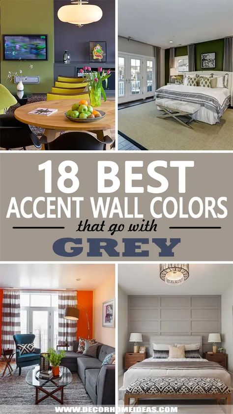 Gray Walls Accent Color, White Walls With Grey Accent Wall, Dark Room Light Accent Wall, Accent Color For Light Gray Walls, Accent Walls With Grey Color Schemes, Agreeable Grey With Accent Wall, Bedroom Color Ideas With Accent Wall, Accent Wall That Goes With Grey, Accent Wall In Gray Room