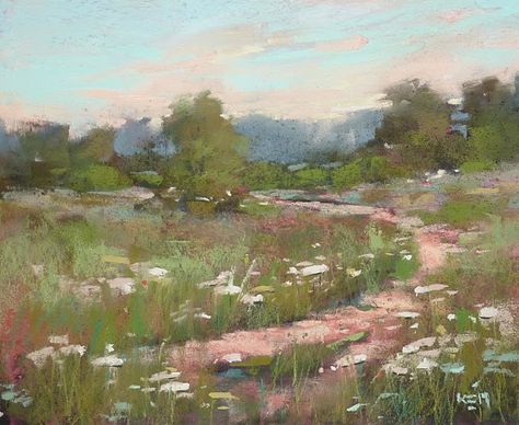 Painting Meadow, Painterly Style, Pastel Artwork, Pastel Landscape, Original Art Painting, Creative Painting, Art Instructions, Country Art, Pastel Art