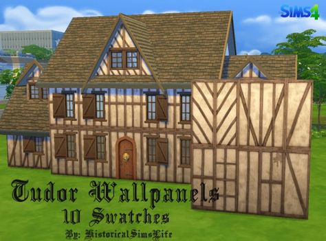 History Lover's Sims Blog: Tudor Wall Panels • Sims 4 Downloads Cottage Core Wallpaper, Historical Wallpaper, Sims 4 Cottage, Wattle And Daub, Sims Medieval, Sims 4 Blog, Cottage Wallpaper, Medieval Furniture, Cc Mods