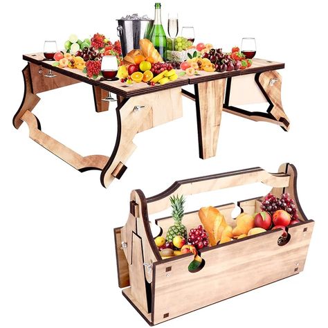 8'' Rectangular Portable Folding Table Folding Picnic Basket Table, Picnic Basket Table, Wine Picnic Table, Basket Table, Wine Picnic, Folding Tables, Bottle Holder, Picnic Table, Folding Table