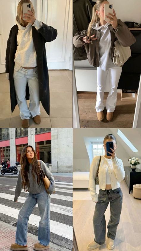 Jeans and Ugg outfit inspo #inspo#outfit#uggs#jeans#trending Baggy Jeans And Uggs Outfit, Ugg Jeans Outfit, Uggs And Jeans, Uggs With Jeans, Winter Uggs, Brown Uggs, Outfit With Uggs, Baggy Jeans Outfit, Jeans Outfit Casual