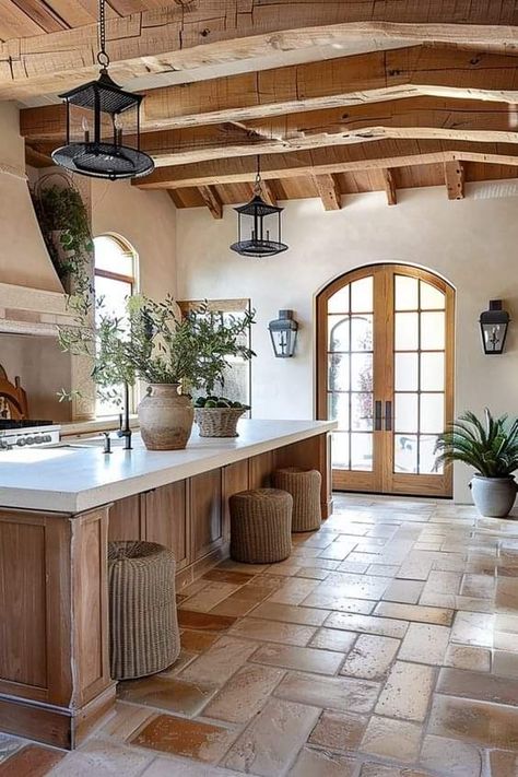 Provence Design Interior, Mediterranean Pantry Design, Medditeranean Style Home Interior Design, Provence Interior Design, Italian Flooring, Provence Style Interior, Mediterranean Interior Design Style, Modern Mediterranean Kitchen, Mediterranean Style Interior