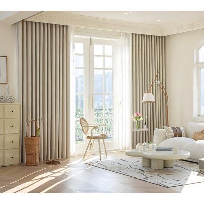 Featuring high-end couture craftsmanship, these curtains are designed with the same colour on both sides and exquisite edge detailing. | ACHERNAR LLC Chenille Room Darkening Curtain Pair White 106.3 x 78.74 in | Home Decor | AHDR1583_98200866 | Wayfair Canada Curtain Living Room Modern, Modern Curtains For Living Room, Curtains For Sliding Doors Living Room, Hotel Style Curtains, Ceiling Curtains Living Room, High Window Curtains, White Bedroom Curtain Ideas, Elegant Curtains Living Room Luxury, Cream Curtains Living Room