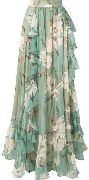 PatBO - Ruffled Printed Georgette Maxi Skirt - Jade Gonna In Tulle, Rocky Barnes, Atp Atelier, Ruffle Maxi Skirt, Georgette Tops, Sophie Buhai, Matching Top, Palm Springs, Net A Porter