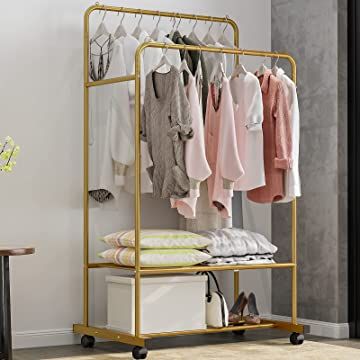 Amazon.com Shopping Cart Shelf On Wheels, Clothes Rack Closet, Clothing Rack Bedroom, Rolling Rack, Roller Design, Standing Coat Rack, Garment Rack, White Shelves, Clothes Rail