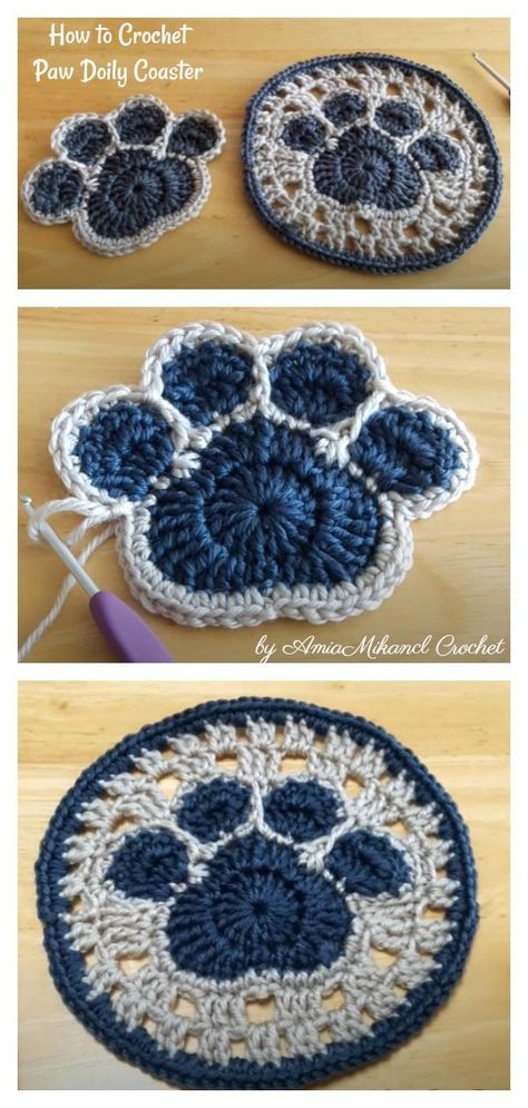 Crochet Paw Print, Paw Crochet, Crocheted Dog, Different Crochet Stitches, Creative Juice, Cat Basket, Crochet Coaster Pattern, Paw Pattern, Crochet Easy