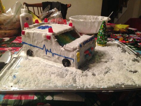 Gingerbread Ambulance Medical Gingerbread House Ideas, Gingerbread Hospital Ideas, Hospital Gingerbread House Ideas, Hospital Gingerbread House, Gingerbread Hospital, Fancy Foods, House Cookies, Bill Of Sale Template, Gf Baking