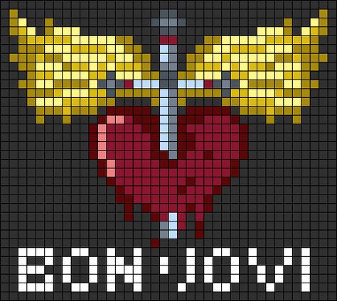 Band Logo Pixel Art, Band Alpha Pattern, Arcane Pixel Art, 80s Crochet, Flat Crochet, 2000s Rock, Pixel Beads, Easy Perler Beads Ideas, Easy Pixel Art