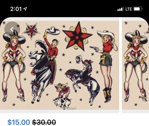 Sailor Jerry Tattoo, Sailor Jerry Flash, Sailor Jerry Tattoo Flash, Jerry Tattoo, Americana Tattoo, Traditional Tattoo Flash Art, Cowgirl Tattoos, Cowboy Tattoos, Traditional Tattoo Inspiration