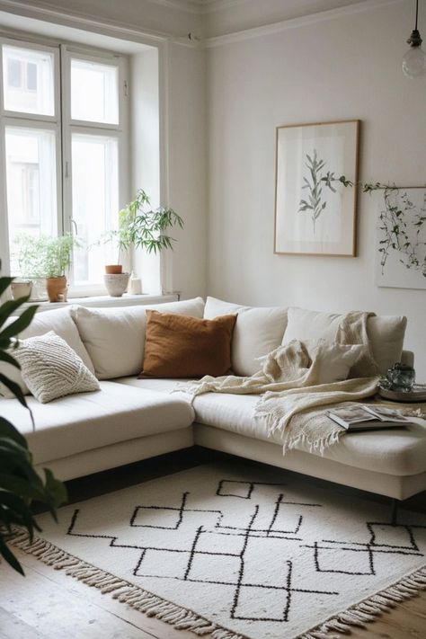 Create a calm and airy living room with Scandinavian design elements. Focus on neutral tones, light woods, and minimalistic furniture to achieve that clean, simple aesthetic. Add a touch of greenery and cozy textiles to keep the space warm and inviting. 🌿✨ Warm Neutral Living Room, Minimalistic Furniture, Airy Living Room, Living Room Aesthetic, Scandinavian Living Room, Simple Aesthetic, Living Room Scandinavian, Neutral Living Room, Cozy Aesthetic