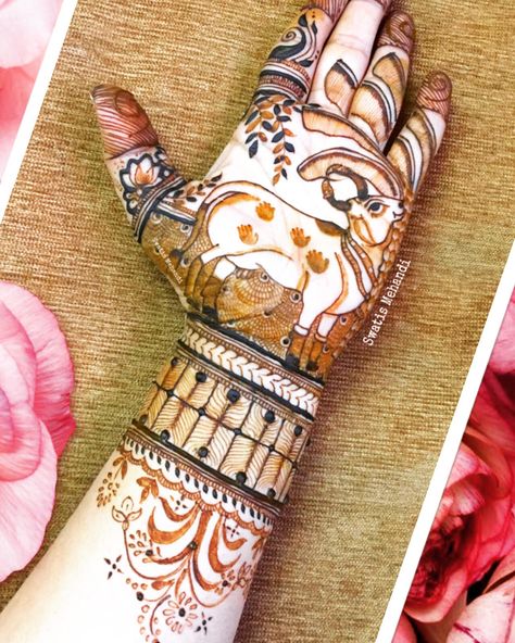 My Happy Time ☺️✨ #cowtattoo #traditionalart #foreverroyal #mehandidesign #heenadesign #indianwedding #wedding #mehndi #ahmedabadartist #stylishmehndidesign #weddingbrigade #mehandiartist #heenalove #trendingdesigns #swatismehandi @swatih04 Cow Mehndi Design, Traditional Mehandi, Mehndi Ideas, Mehandi Art, Cow Tattoo, Heena Design, Stylish Mehndi Designs, Wedding Mehndi, Mehandi Design