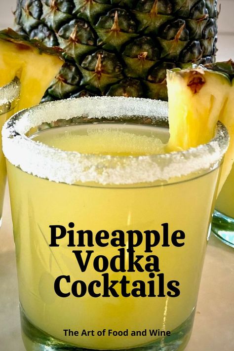 Our vodka pineapple cocktail with fresh lime juice, and a sugared rim, is like sunshine in a glass! Easy to make with just 4 ingredients. #pineapplevodkacocktails #vodkacocktails #pineapplecocktails #vanillavodka #vanillavodkacocktails #vanillamartinis #martinirecipes #vodkamartinis #pineapplemartini Pineapple Vodka Drinks, Vanilla Vodka Drinks, Pineapple Cocktail Recipes, Vodka Drinks Easy, Drinks With Pineapple Juice, Vodka And Pineapple Juice, Vodka Recipes Drinks, Pineapple Vodka, Blueberry Vodka