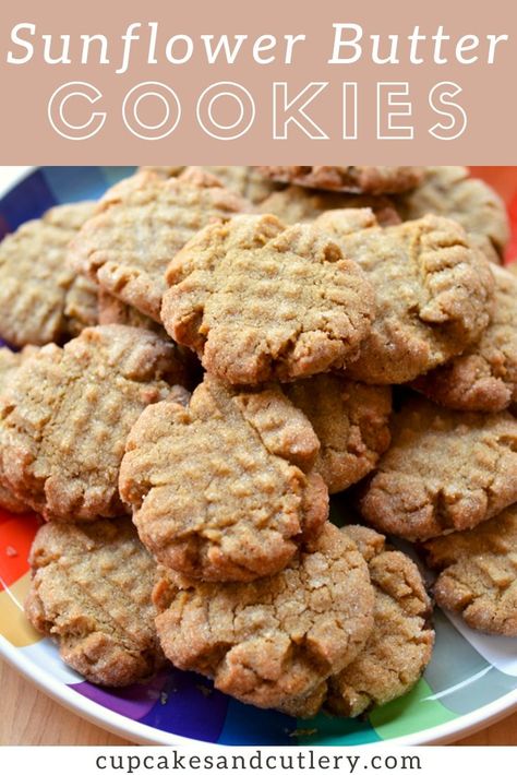 Sunflower Butter Recipes, Sunflower Butter Cookies, Sunbutter Cookies, Sunbutter Recipes, Allergy Friendly Cookies, Peanut Butter Alternatives, Basic Cookie Recipe, Nut Free Desserts, Recipe Cookies