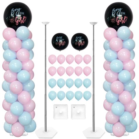 PRICES MAY VARY. The packaging includes 2 sets of balloon columns stand and latex balloons set (48pcs pink with 10'', 48pcs blue with 10'', 2pcs black with 18'') Telescopic poles are free and adjustable from 1.5 to 6.6ft. Specifically designed for gender reveal, this balloon column serves as a creative and visually appealing way to announce the gender of a baby 2 top balloon cups can effortlessly fix both latex and foil balloons The water bag can hold up to 8 lbs of water to weigh down the ballo Simple Gender Reveal Centerpieces, Gender Reveal Backdrop Ideas, Cute Gender Reveal Ideas, Gender Reveal Balloon Arch, Balloon Column Stand, 2 Balloon, Simple Gender Reveal, Gender Reveal Balloons, Balloon Stands