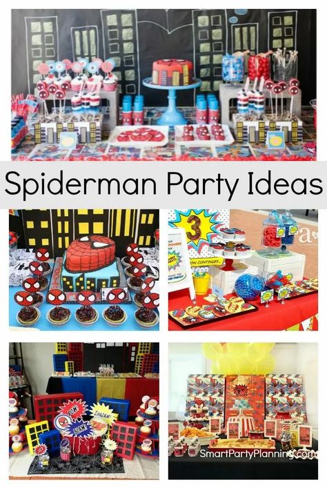 Awesome collection of Spiderman party ideas that your little superhero will love. Find easy and budget friendly ideas for Spiderman decorations, food and games. You will find everything you need to make your little Spidermans birthday his best one yet. Spiderman Party Games, Spiderman Party Food Ideas, Diy Spiderman Decorations, Spiderman Birthday Party Games, Spiderman Themed Food, Diy Spiderman Birthday Party, Spiderman Party Ideas, Spiderman Birthday Party Food, Spiderman Theme Party