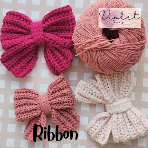 Crochet Bow Tutorial, Ribbon Tutorial, Ribbon Crochet, Crochet Ribbon, Crochet Bow, Bow Scrunchie, Beginners Crochet, Crochet Easy, Crochet Bows