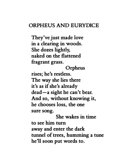 Gregorry Orr, ‘Orpheus and Eurydice’, published in Poetry (1993) Mythology Poetry, Orpheus And Eurydice, Book Editor, Greek Tragedy, Greek Myths, Hopeless Romantic, Greek Mythology, Poetry Quotes, Psychologist