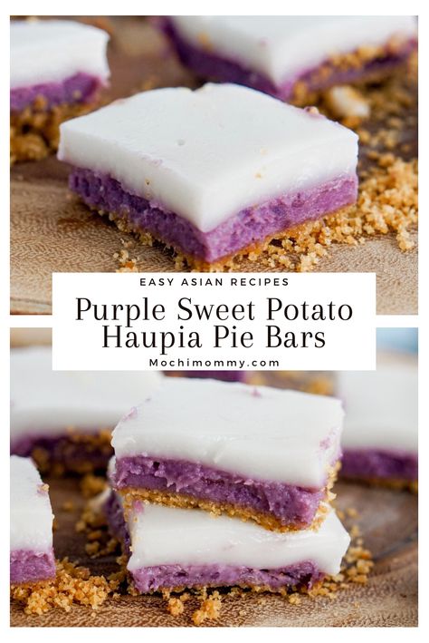 Haupia Recipe Hawaiian Desserts, Hawaiian Sweet Potatoes, Hawaiian Desserts Authentic, Hawaiian Local Recipes, Haupia Desserts, Ube Desserts Recipes, Sweet Potato Haupia Pie, Maui Recipes, Hawaiian Brunch