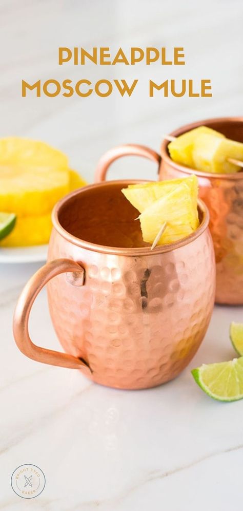 A fruity twist on a classic cocktail, with a blend of fresh pineapple and pineapple vodka for a fun tropical vibe. Drinks With Ginger Beer, Drinks With Ginger, Pineapple Moscow Mule, Vodka Mule, Ginger Beer Drinks, Ginger Mule, Ginger Beer Cocktail, Pineapple Vodka, Patriotic Desserts