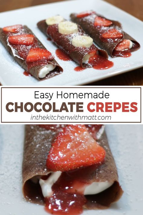 Plain of homemade chocolate crepes Chocolate Crepes Recipe, Crepes Chocolate, Easy Crepe Recipe, Crepes Recipe, Homemade Strawberry Sauce, Chocolate Crepes, Crepe Recipes, Chocolate Craving, Easy Chocolate