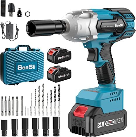 Cordless Impact Wrench, SeeSii Brushless Impact Wrench 1/2 inch Max Torque 479 Ft-lbs(650Nm), 3300RPM w/ 2x 4.0 Battery, 6 Sockets,9 Drill,6 Screws, High Torque Power Impact Wrench for Car Home, WH700 - - Amazon.com Two Post Car Lift, Car Lifts, Torque Wrench, Car Home, Impact Driver, Impact Wrench, Ecommerce Site, Bright Led Lights, Fast Charger