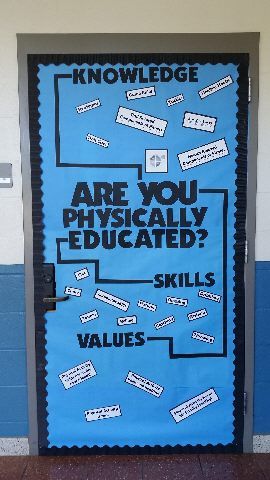 Are you Physically Educated? Door Board Image Physical Education Bulletin Boards, Pe Bulletin Boards, Health Bulletin Boards, Elementary Physical Education, Physical Education Lessons, Elementary Pe, Pe Activities, Pe Lessons, Pe Ideas