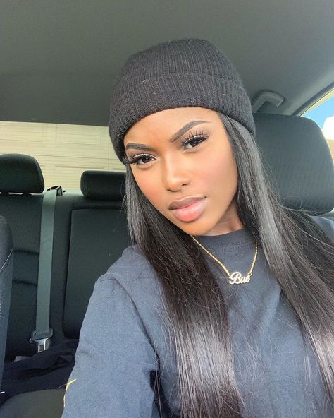 Savanna Styles on Instagram: “Ur Uber outside shorty 😏” Beanie Hairstyles, Hair Frontal, Hair Color Chart, Wig Straight, Girl Beanie, Hair Laid, Long Straight Hair, Cap Hair, Winter Hairstyles