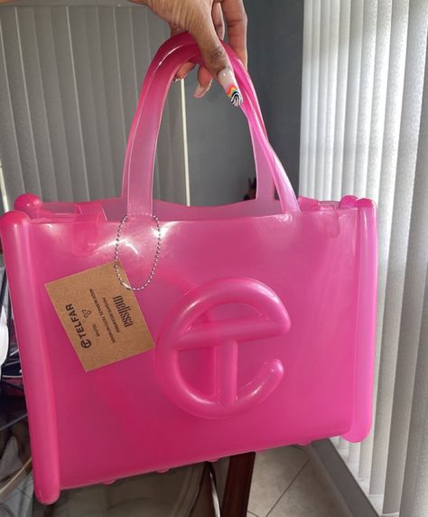 Telfar x Melissa (LG) pink jelly #Telfar #Melissaxtelfar #telfarbag #telfarjelly Telfar X Melissa, Jelly Telfar Bag, Large Telfar Bag, Pink Telfar Bag, Prada Galleria Bag, Telfar Bags, Telfar Bag, Bling Bags, Luxury Bags Collection