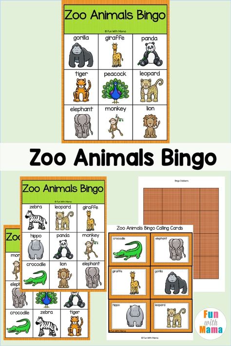 Endangered Animals Activities, Zoo Animals For Kids, Bingo Printable Free, Zoo Animals Preschool, Zoo Animal Activities, Zoo Games, Bingo Games For Kids, Animals Preschool, Zoo Activities