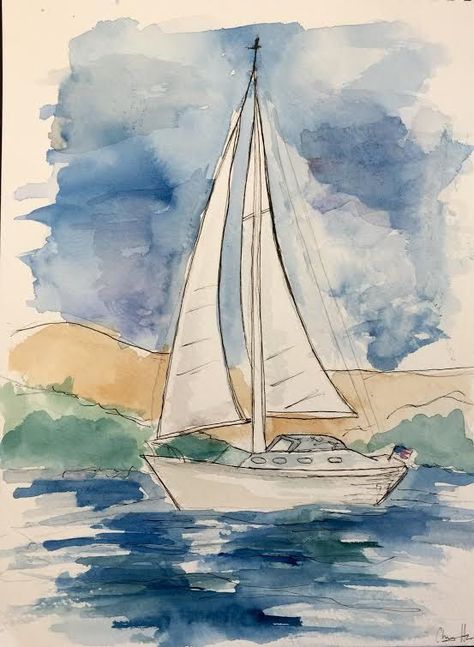 Sailboat Watercolor, Sailboat Drawing, Watercolor Boat, Desain Tote Bag, Boat Drawing, Sailboat Art, Sailboat Painting, Watercolor Pictures, Watercolour Inspiration