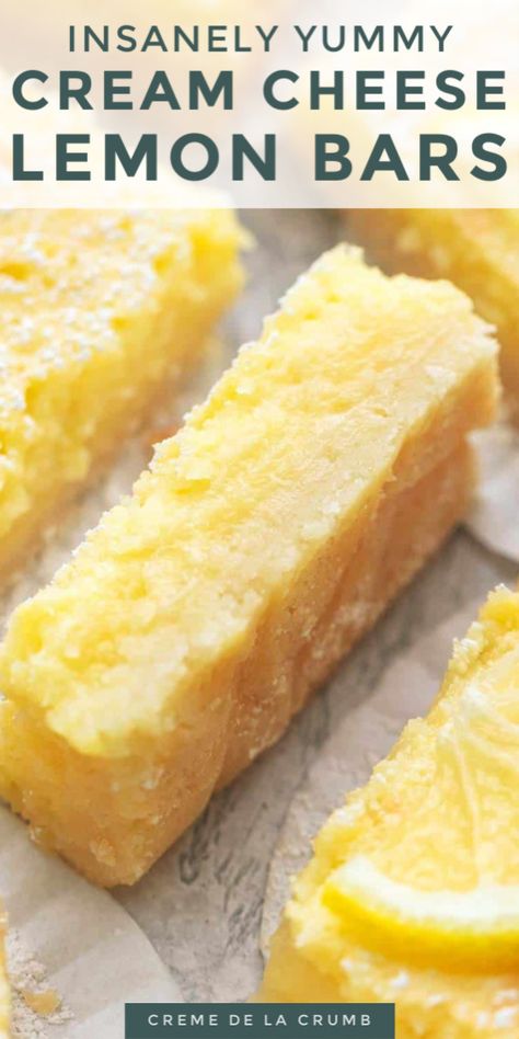 Cream Cheese Lemon Bars, Dessert Recipes Lemon, Lemon Cream Cheese Bars, Cream Cheese Bars, Lemon Dessert, Lemon Bars Recipe, Cheese Bar, Lemon Dessert Recipes, Dessert Bar Recipe