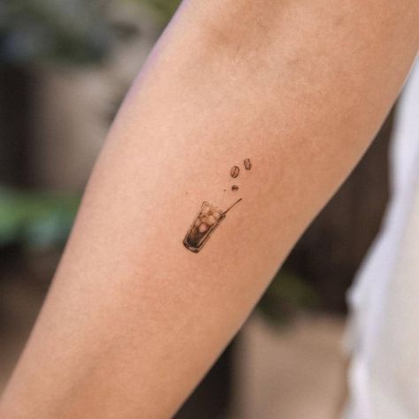 Iced Coffee Tattoo Ideas, Coffee Tattoo Minimalist, Iced Coffee Tattoo, Coffee Tattoo Ideas, Coffee Tattoo, Iced Coffee Drinks, Coffee Tattoos, Inner Forearm, Tattoo Inspo