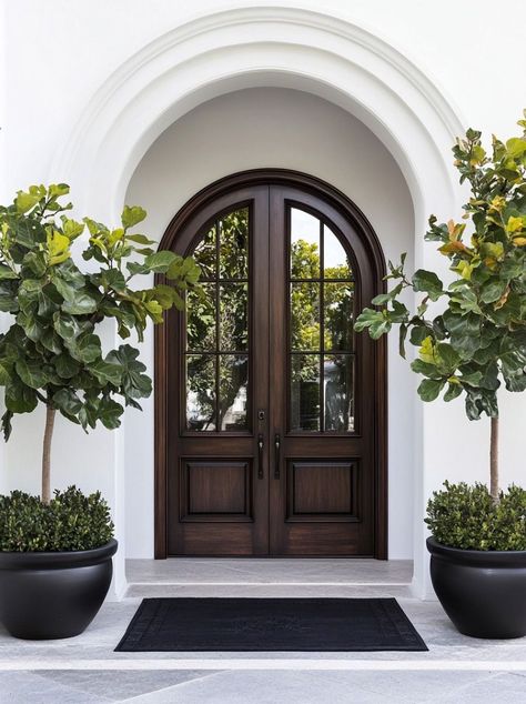 Arched Doorway Exterior, House Entrance Ideas Entryway Exterior, Front Entryway Ideas Exterior, Round Hallway, Porch Styles, Elegant Doors, Entrance Door Design, Minimalistic Style, Dream House Exterior