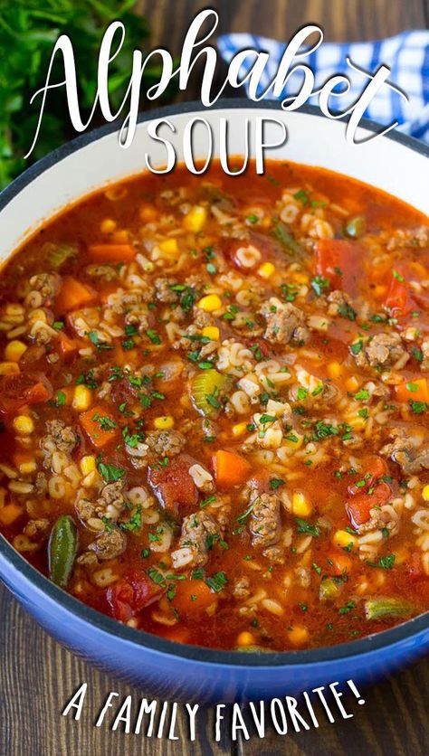 Hamburger Noodles, Alphabet Soup Recipe, Soup Hamburger, Abc Soup, Beef And Vegetable Soup, Noodles Dinner, Alphabet Pasta, Dinner Sandwich, Fresh Salsa Recipe