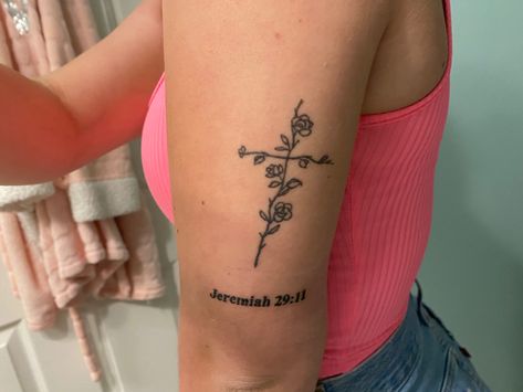 Jeremiah 29 11 Tattoo Ideas Beautiful, Floral Bible Verse Tattoo, Cross And Bible Verse Tattoo, Cross Bible Verse Tattoo, Cross With Bible Verse Tattoo, Cross Tattoo With Bible Verse, 29 11 Tattoo, Jeremiah 29 11 Tattoo, Tattoo Bible Verse