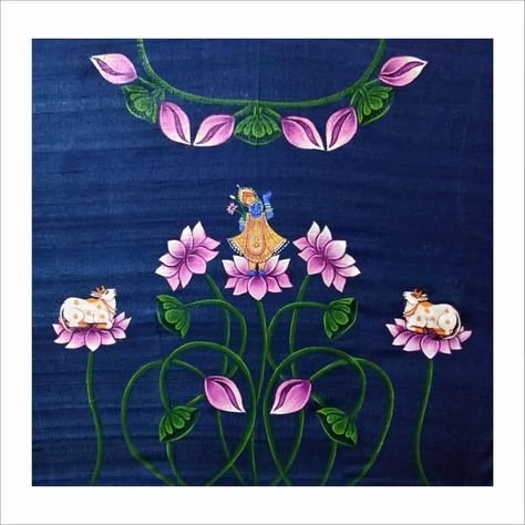 Vatpornima Fabric Painting, Lotus Painting On Fabric, Blouse Painting, Thanjavur Painting, Fabric Colour Painting, Saree Painting Designs, Fabric Paint Diy, Easy Flower Painting, Saree Painting