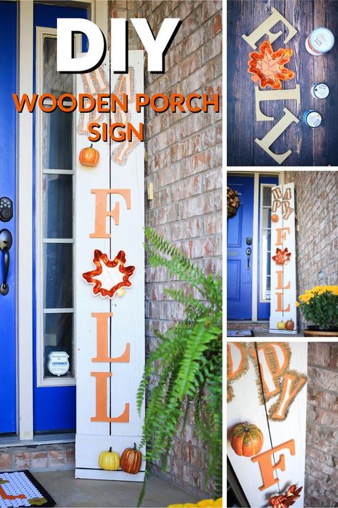 Diy Wooden Porch, Dollar Store Finds, Fall Porch Decor, Fall Wood Signs, Weekend Crafts, Wooden Porch, Porch Light, Front Porch Signs, Fall Sign