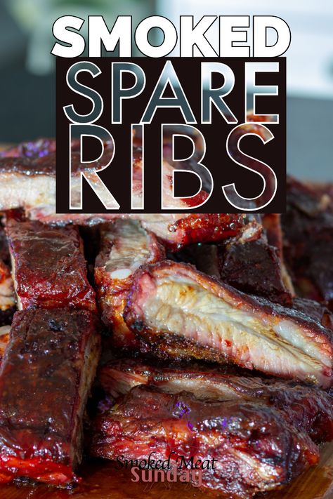 BBQ Smoked Spare Ribs are one of my favorite bbq recipes. The smoke process creates an amazing bark, and the glaze we use to finish these ribs takes the flavor over the top.  No need for the 3-2-1 method here. These ribs are AMAZING.  #bbq # smokedribs #Traegerrecipes #smokedmeat #pelletgrill #smokerrecipe #ribs Smoked Spare Ribs In Electric Smoker, Pork Spare Ribs Traeger, Smoked Pork Spare Ribs In Pellet Smoker, Spare Ribs Smoker Recipes, Spare Ribs On Pellet Grill, Spare Ribs On The Smoker, Pork Spare Ribs Smoker Recipes, Smoked Spare Ribs In Smoker, Spare Ribs Smoker