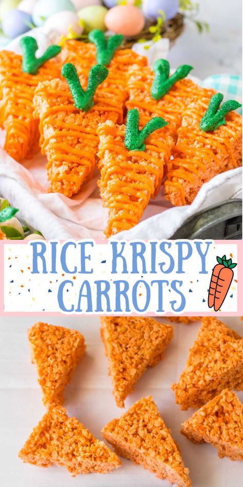 One of the best Easter Rice Krispie treats ideas! These easy carrot rice krispy treats are perfect for Easter parties and celebrations! Carrot Rice Krispie Treats, Carrot Rice Crispy Treats, Easter Bunny Rice Crispy Treats, Easter Desserts Rice Krispies, Easter Rice Krispie Treats Ideas, Spring Treats For Kids, Bunny Rice Krispie Treats, Rice Krispie Treats Ideas, Easter Rice Crispy Treats