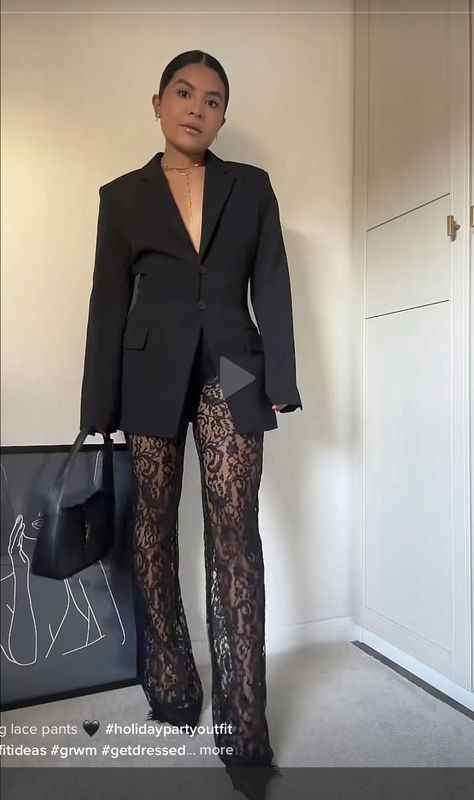 Lace Bottoms Outfit, Black Lace Trousers Outfit, Lace Pants Outfit Classy, Curvy Party Outfit, Black Lace Pants Outfit, Lace Trousers Outfit, Lace Stockings Outfit Classy, Lace Stockings Outfit, Lace Pants Outfit